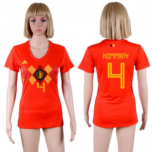 Women's Belgium #4 Kompany Red Home Soccer Country Jersey - Click Image to Close